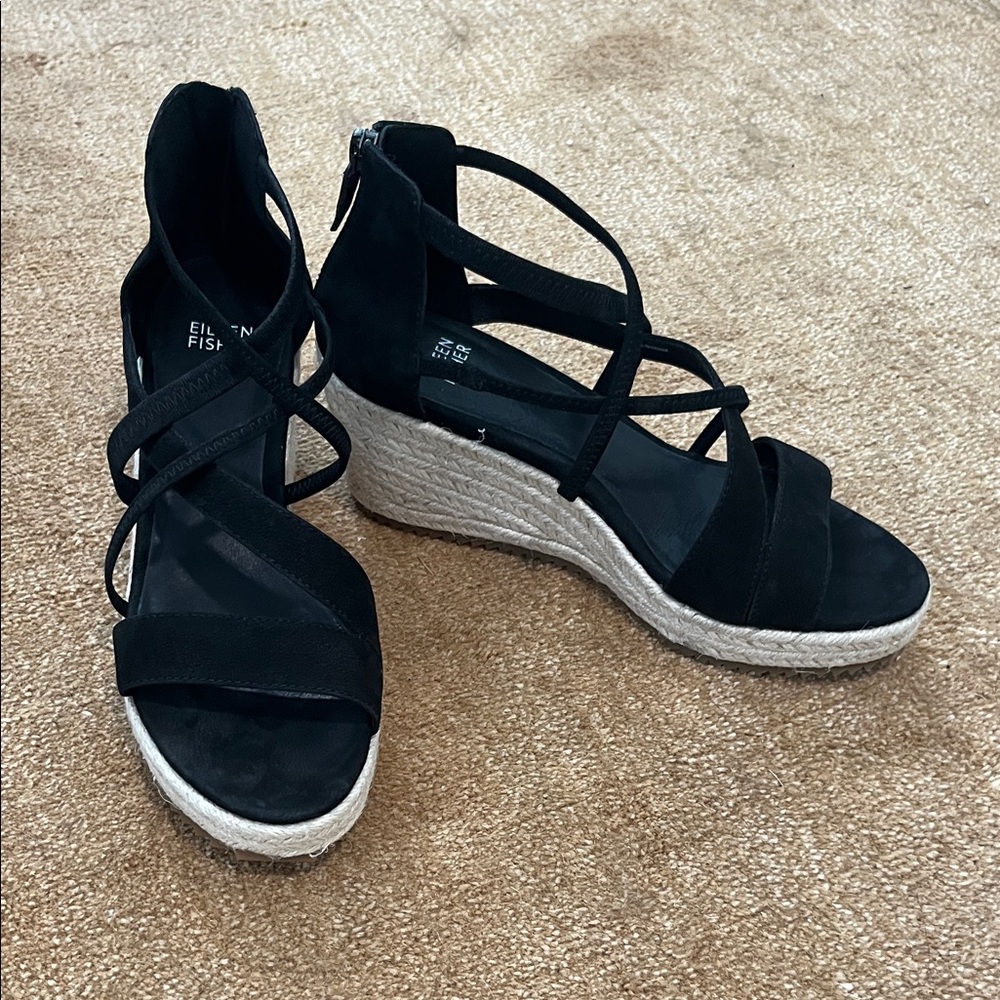 Never worn with box! Eileen Fisher Black Wedge Sandals